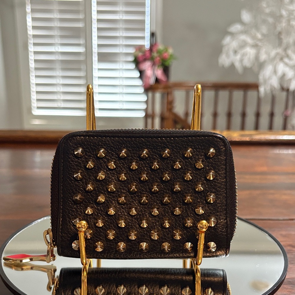 CHRISTIAN LOUBOUTIN PANETTONE Spiked Leather Wallet/Coin Case
